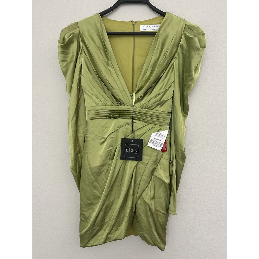 IEENA For Mac Duggal Olive Green Short Sleeve V-Neck Dress 26380 Size 2